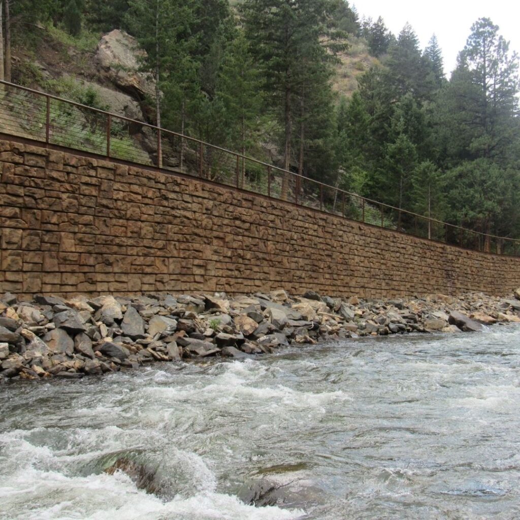 retaining wall by a river