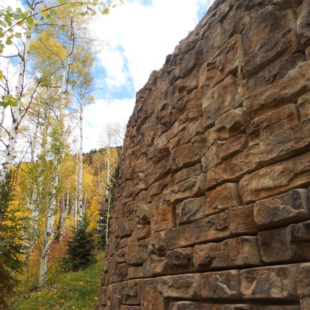 a retaining wall near trees