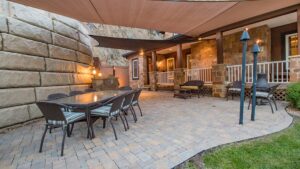 a retaining wall near a patio