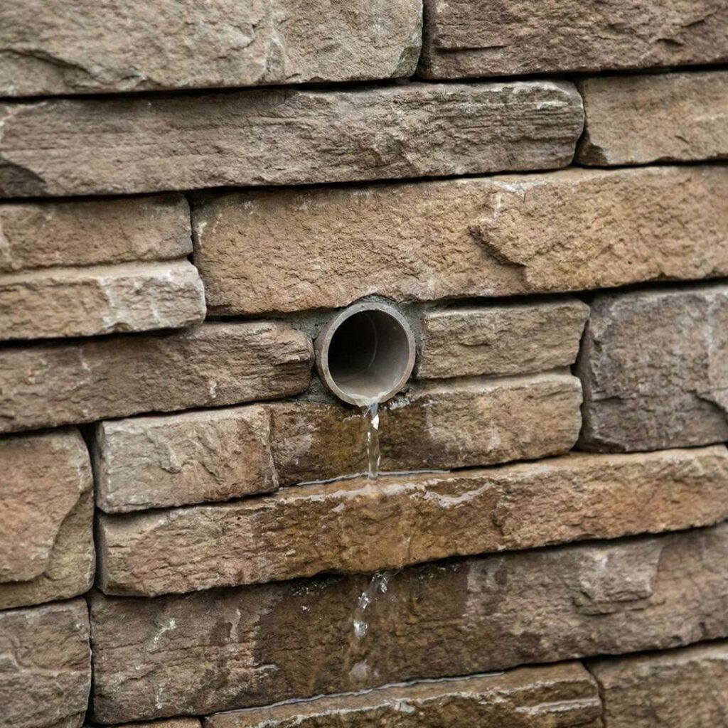 water running through a retaining wall